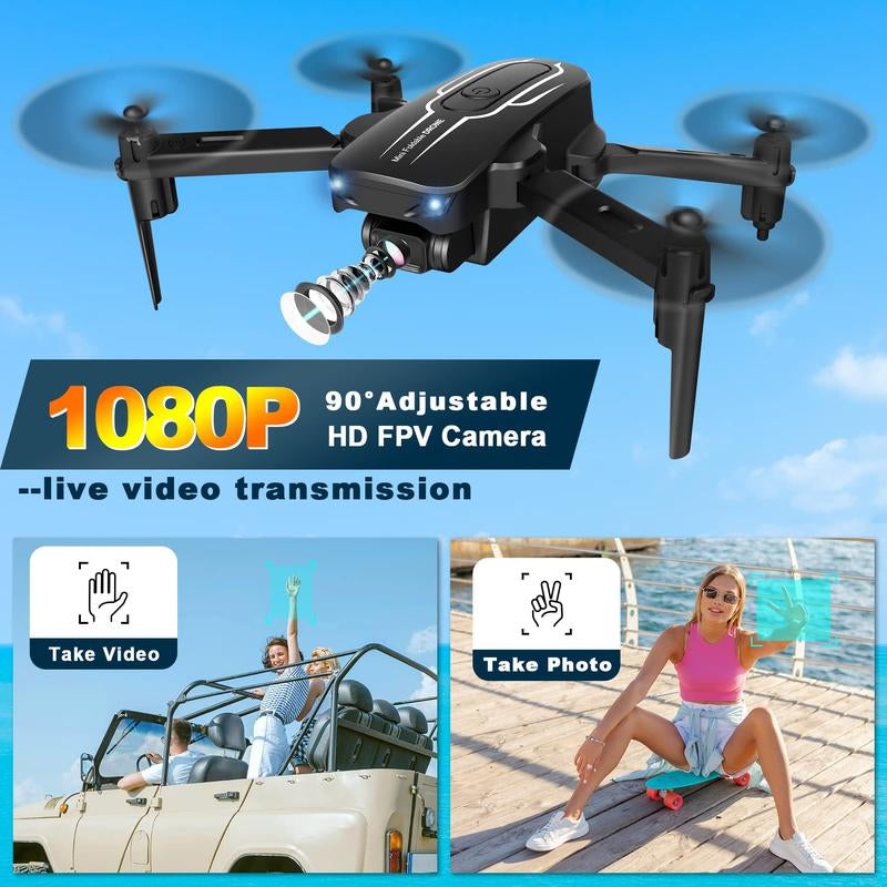 Mini Drone with Camera for Adults Kids - 1080P HD FPV Camera Drones with 90¡Ã Adjustable Lens, Gestures Selfie, One Key Start, 360 Flips, Toys Gifts RC Quadcopter for Boys Girls with 2 Batteries